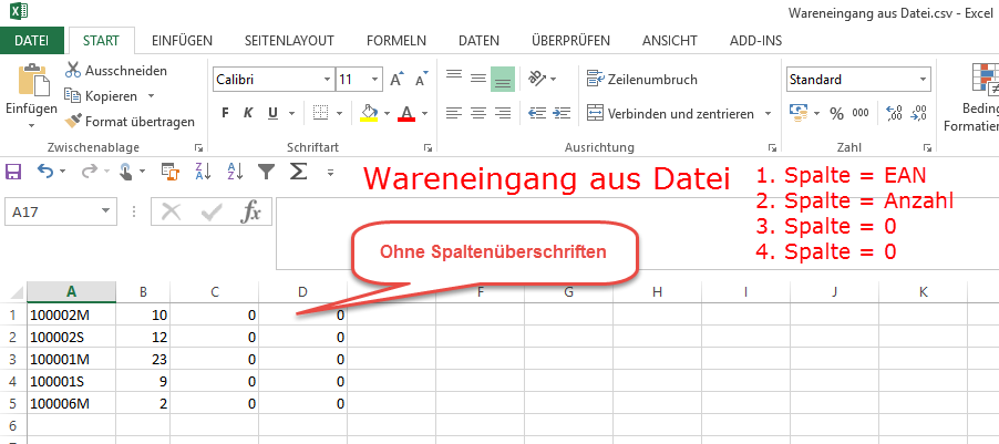 Kassensoftware Wareneingang aus einer Datei