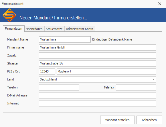 Mandant anlegen