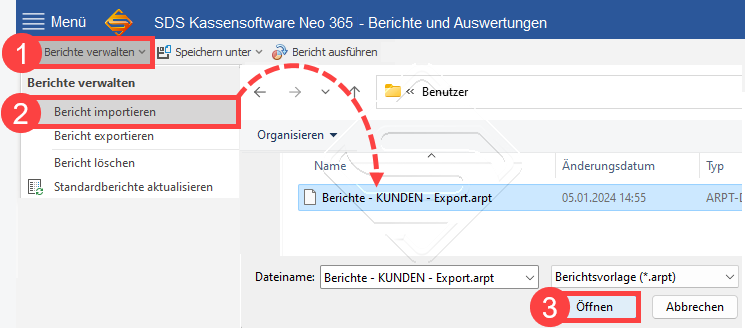 SDS-Kasse-Berichte verwalten1