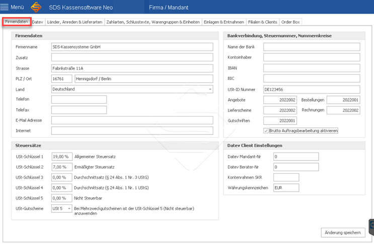 SDS-Kasse-Firma Mandant-Firmendaten1