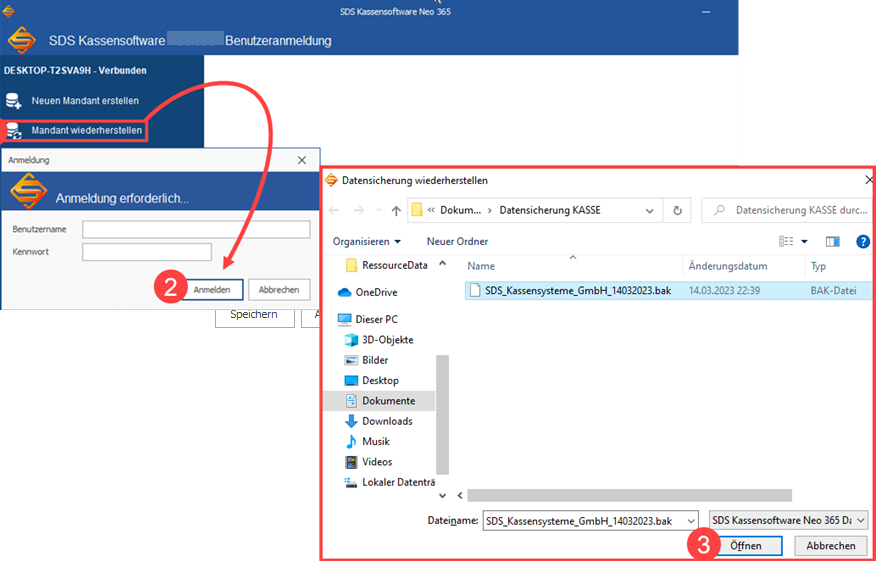 SDS-Kasse-Mandant wiederherstellen