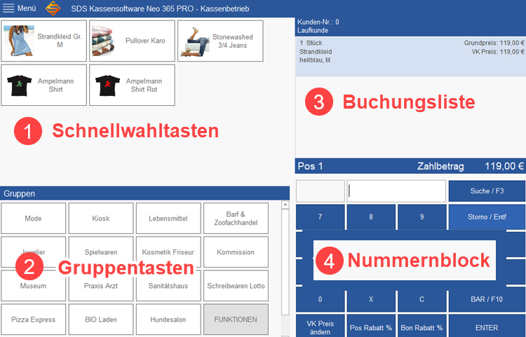 SDS Kassensoftware Neo Die Kassieroberfläche