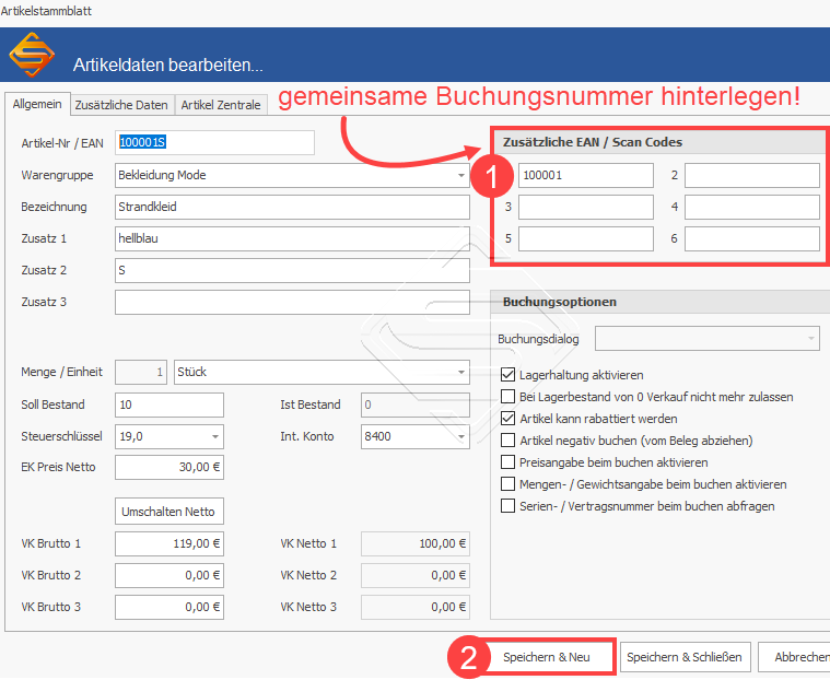 SDS Kassensoftware Neo - Gruppierungsnummerzum Artikel hinterlegen