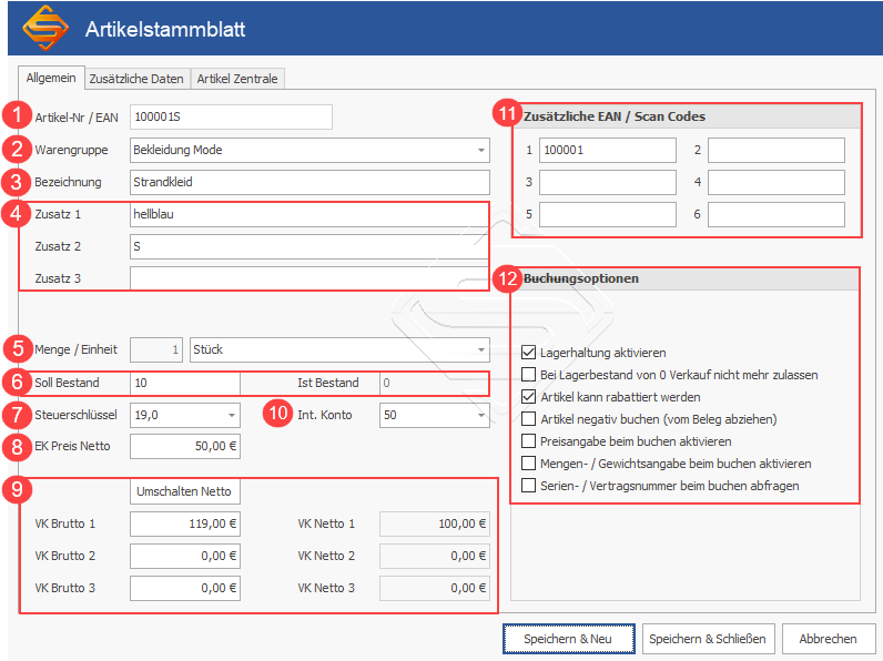 SDS Kassensoftware Neo Das Artikelstammblatt