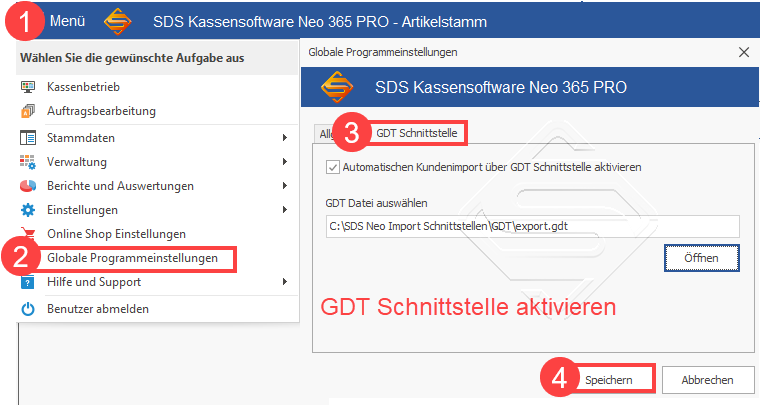 SDS Neo GDT Schnittstelle aktivieren