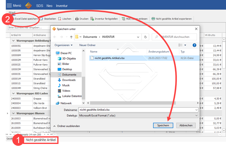 SDS Neo Inventurspeichern der nicht gezählten Artikel