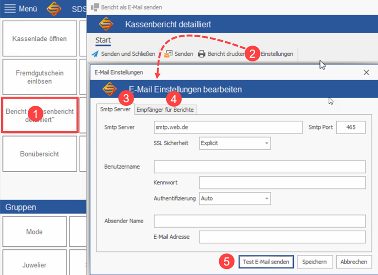 SDS Neo E-Mail Adresse für Berichte