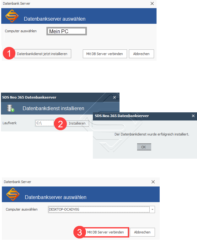 SDS Neo Installation Datenbankserver