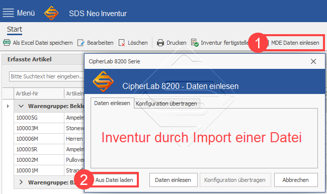 SDS Neo Inventur durch Import einer Datei erstellen