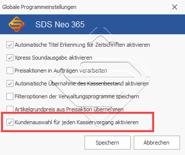 SDS Neo Kundenpflicht an der Kasse zuschalten