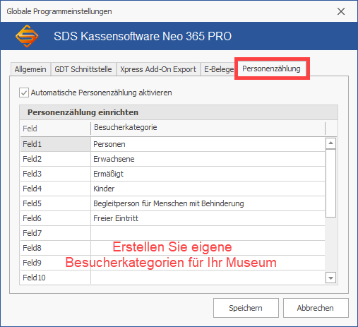 SDS Neo Museum Eigene Besucherkategorien anlegen