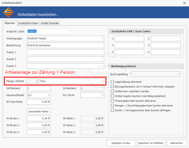 Museumssoftware mit automatischer Besucherzählung - 1 Person